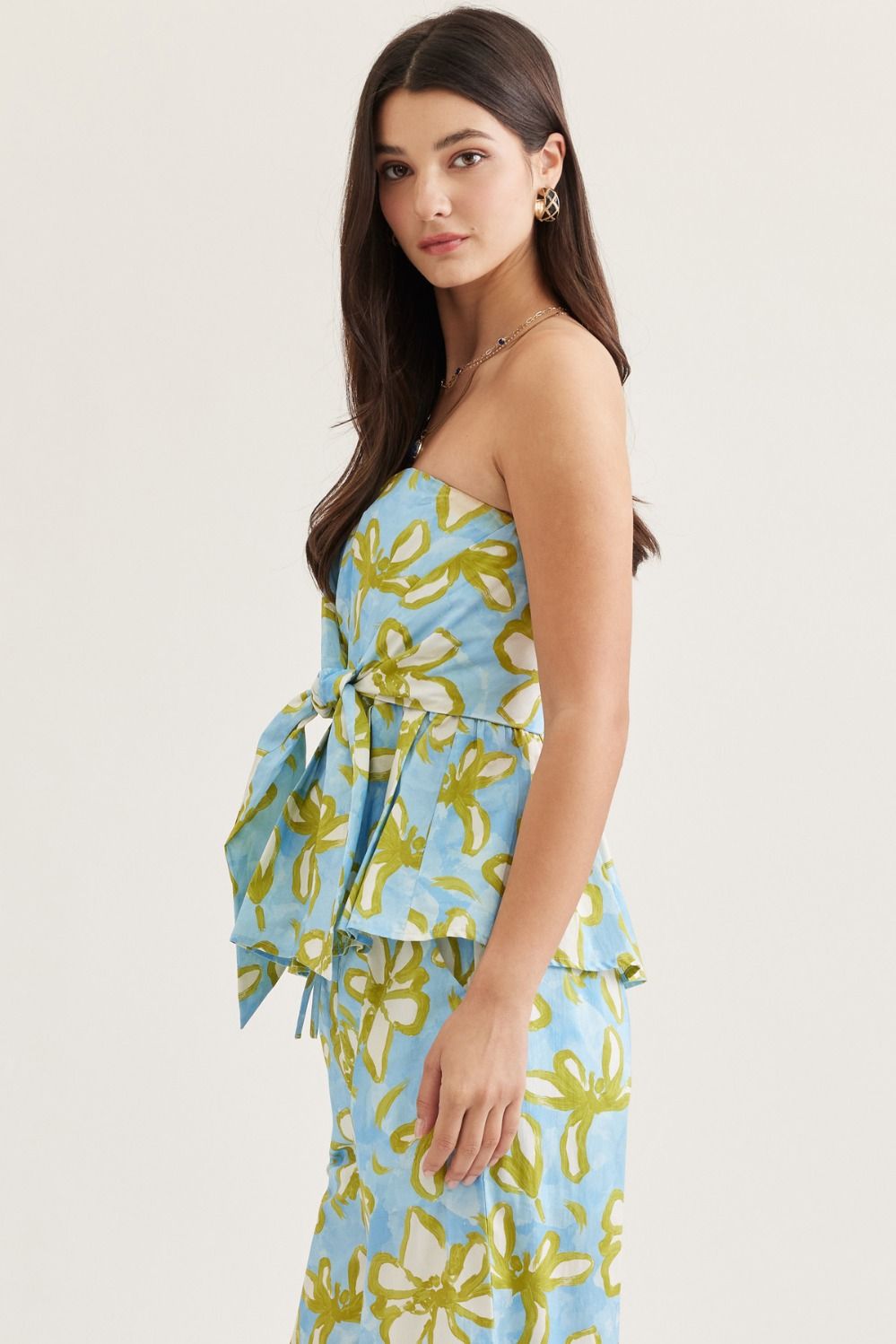 Floral Strapless Top with Floral Wide Leg Pants