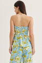 Floral Strapless Top with Floral Wide Leg Pants