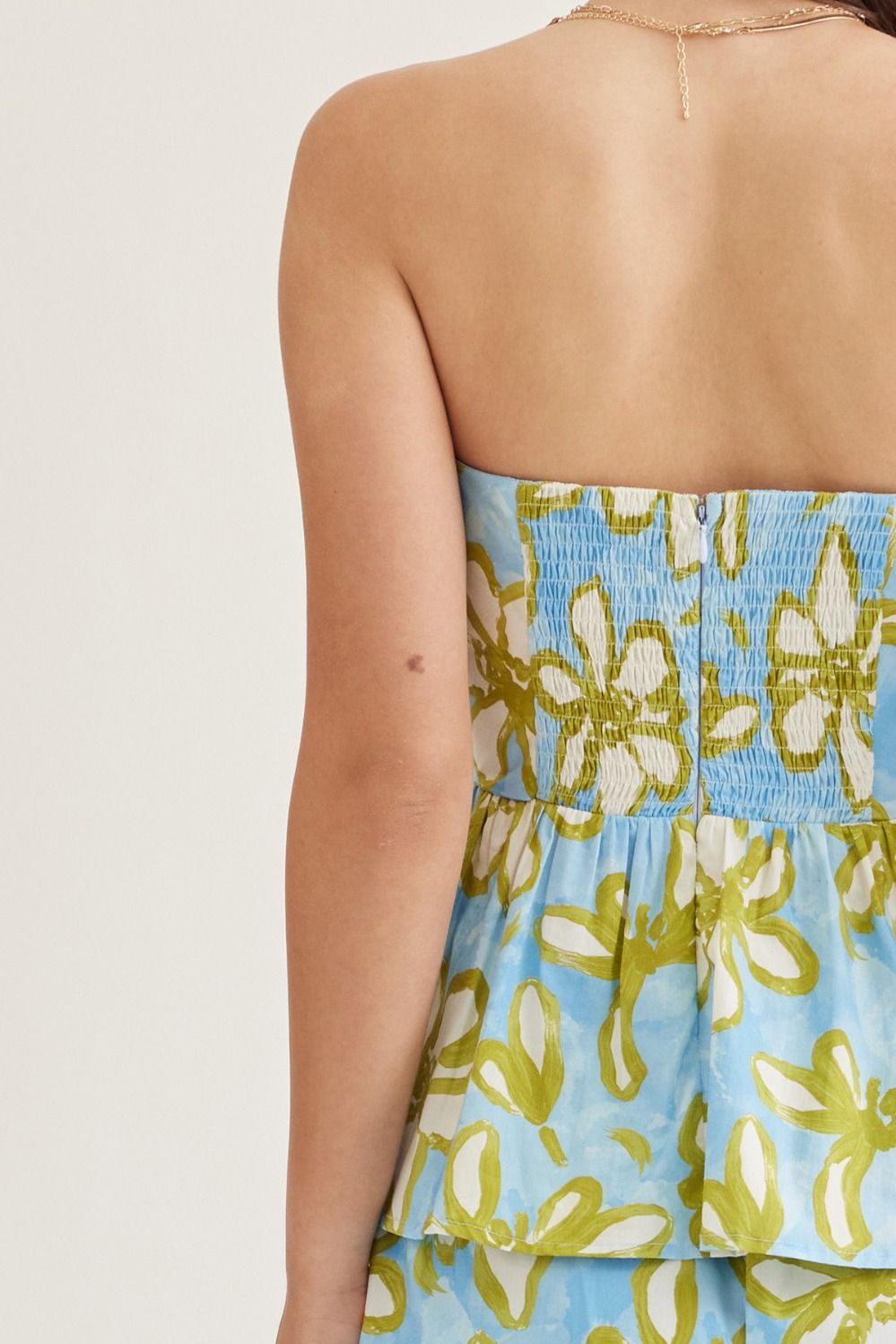 Floral Strapless Top with Floral Wide Leg Pants