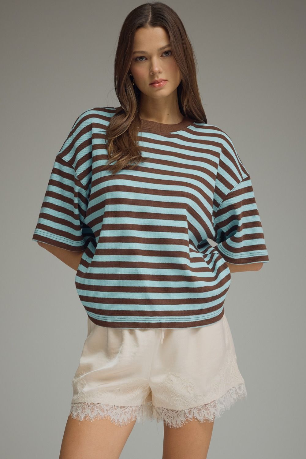 Striped Ribbed Short Sleeve Top