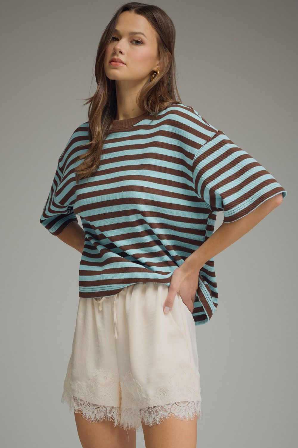 Striped Ribbed Short Sleeve Top