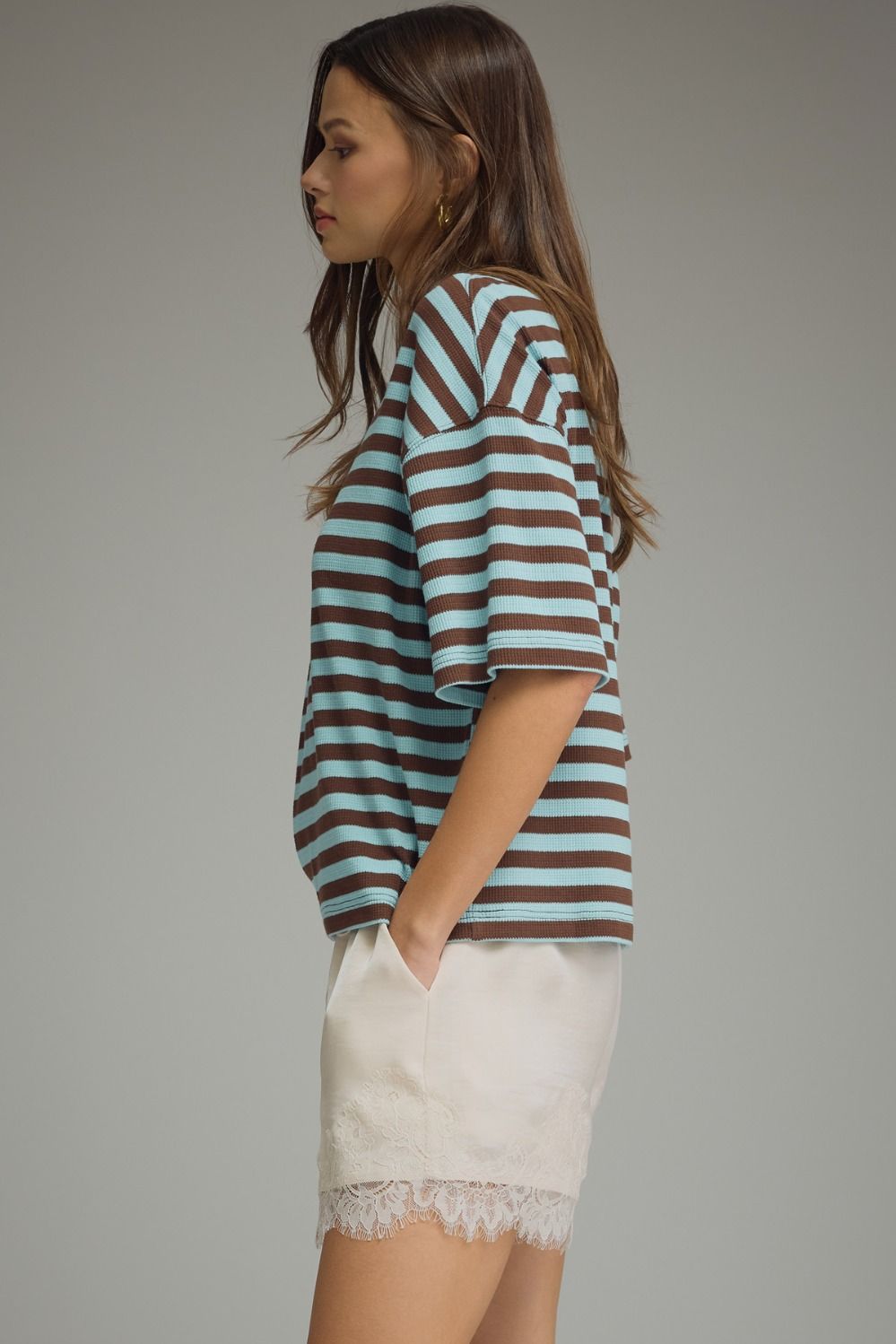 Striped Ribbed Short Sleeve Top