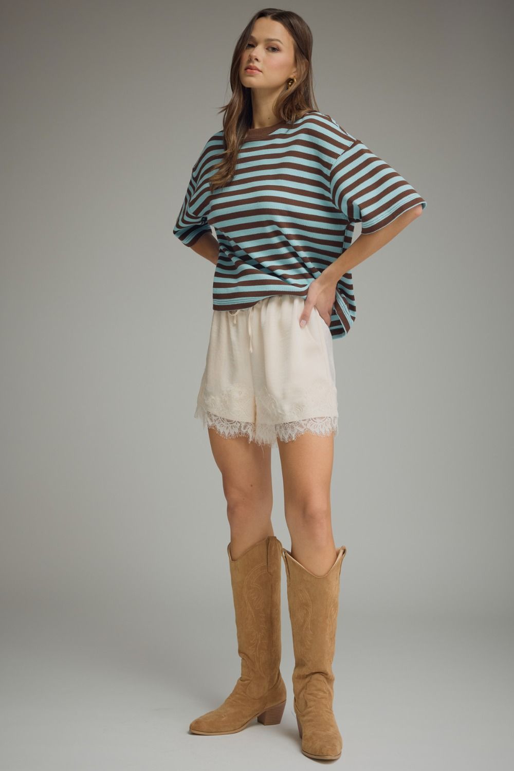 Striped Ribbed Short Sleeve Top