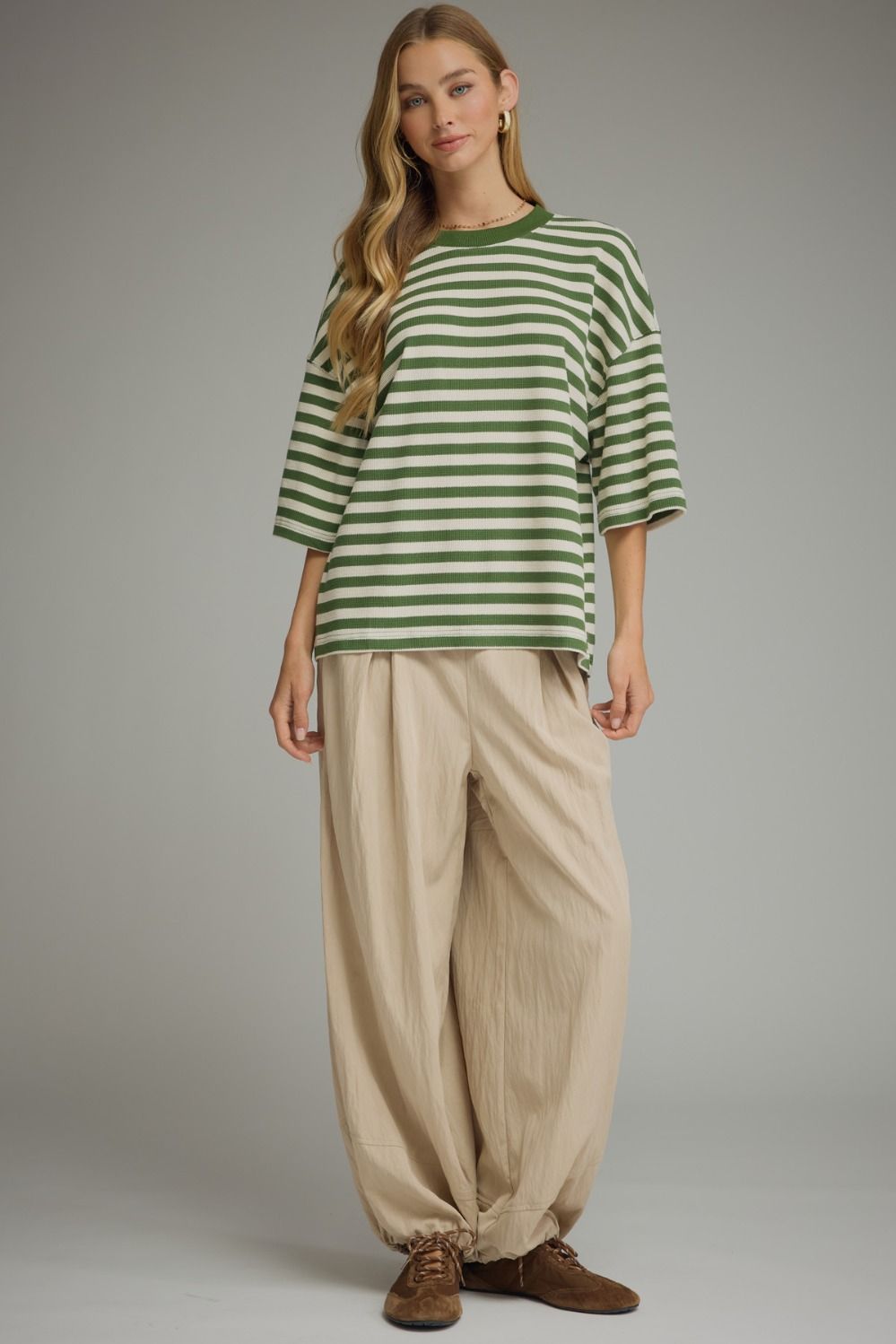 Striped Ribbed Short Sleeve Top