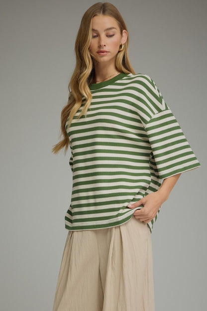 Striped Ribbed Short Sleeve Top