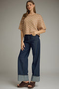 Polka Dot Round Neck Short Sleeve Sweater