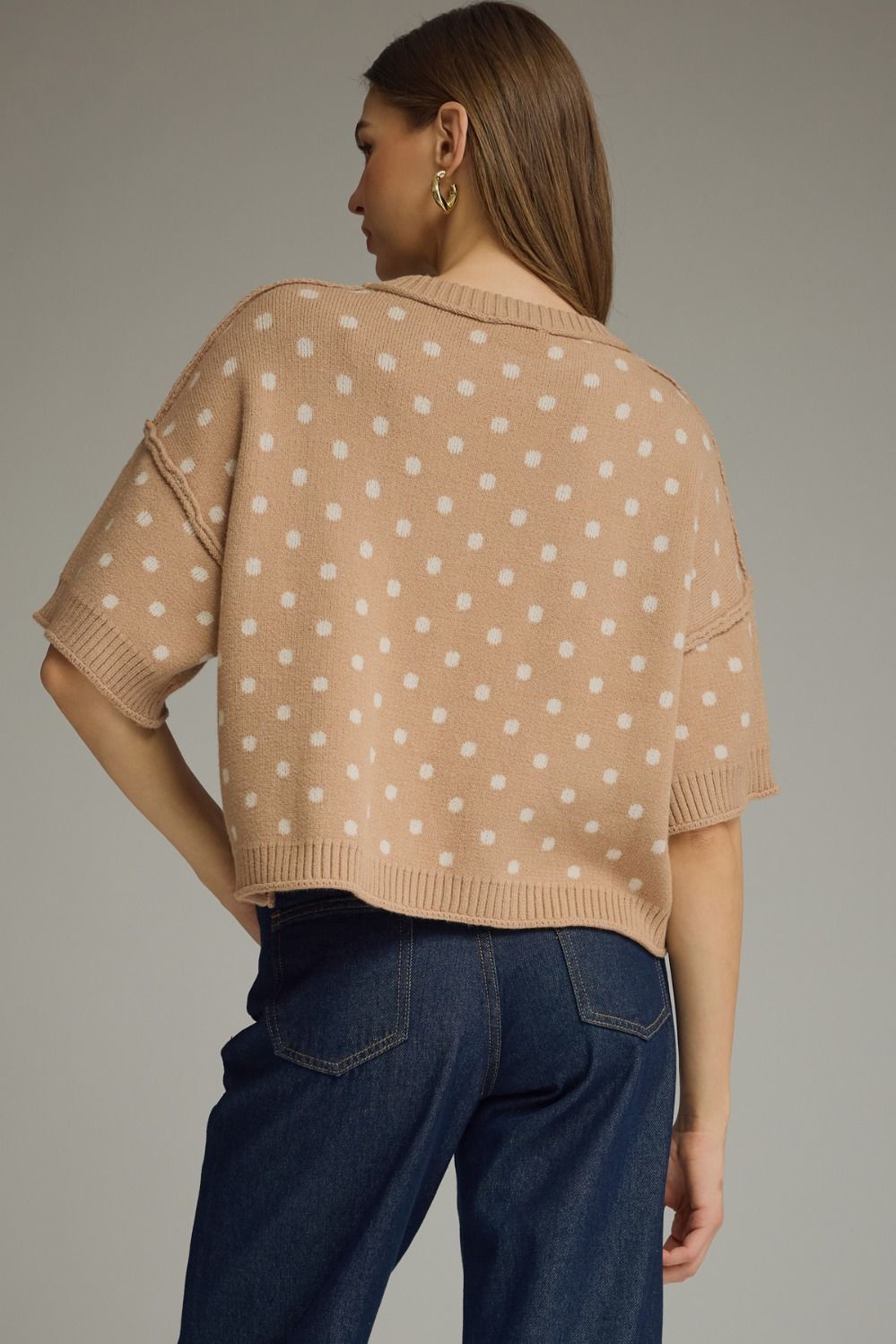 Polka Dot Round Neck Short Sleeve Sweater