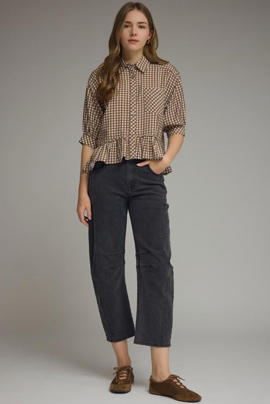 Gingham Top Featuring Peplum Hem