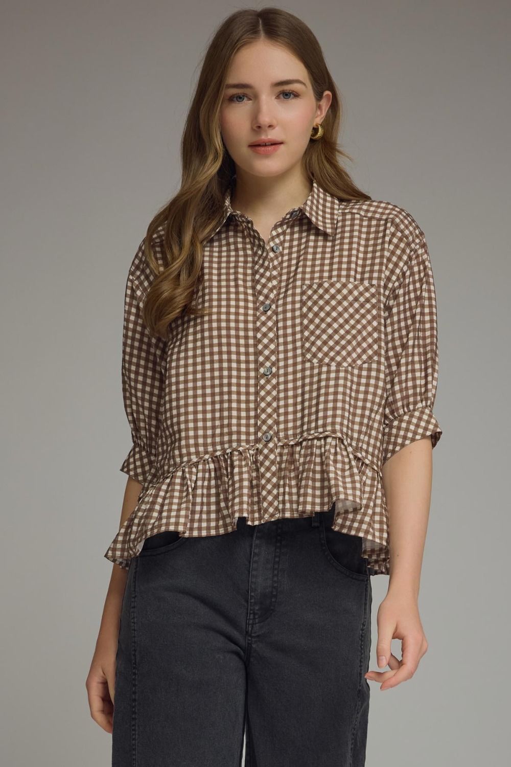 Gingham Top Featuring Peplum Hem