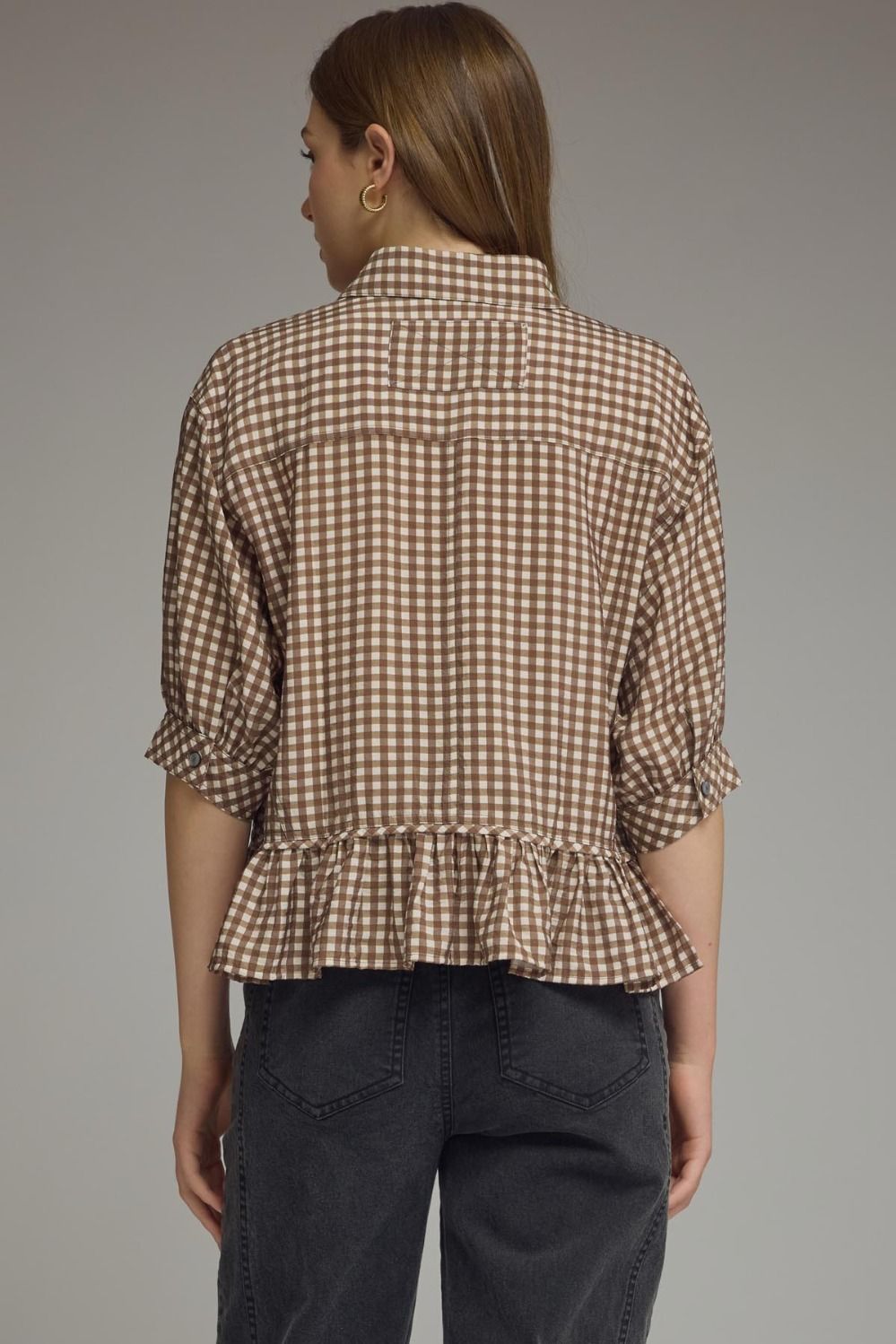 Gingham Top Featuring Peplum Hem