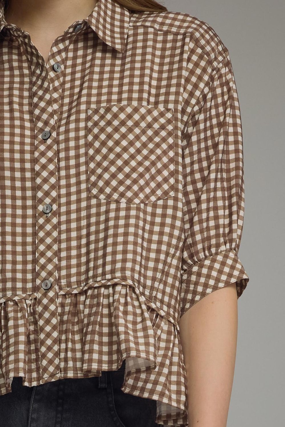 Gingham Top Featuring Peplum Hem