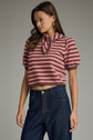 Stripe Self Tie Collar Puff Sleeve Sweater