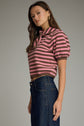 Stripe Self Tie Collar Puff Sleeve Sweater