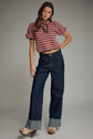 Stripe Self Tie Collar Puff Sleeve Sweater