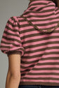 Stripe Self Tie Collar Puff Sleeve Sweater