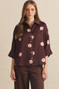 Polka Dot 3/4 Sleeve Button Up Blouse