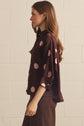 Polka Dot 3/4 Sleeve Button Up Blouse