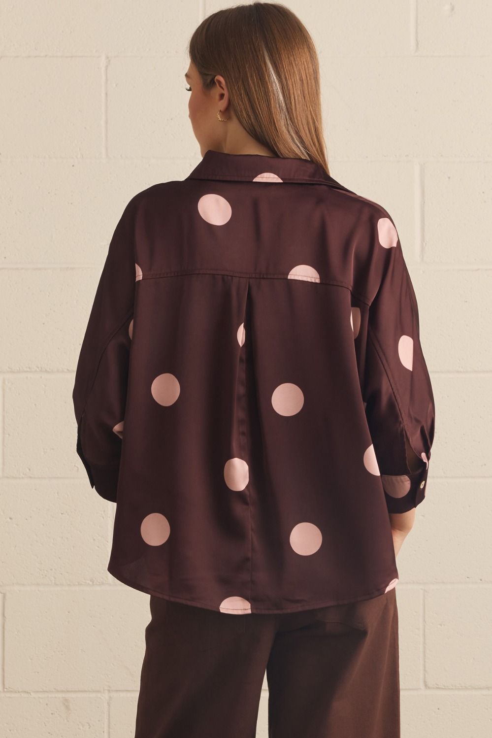 Polka Dot 3/4 Sleeve Button Up Blouse