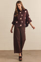 Polka Dot 3/4 Sleeve Button Up Blouse