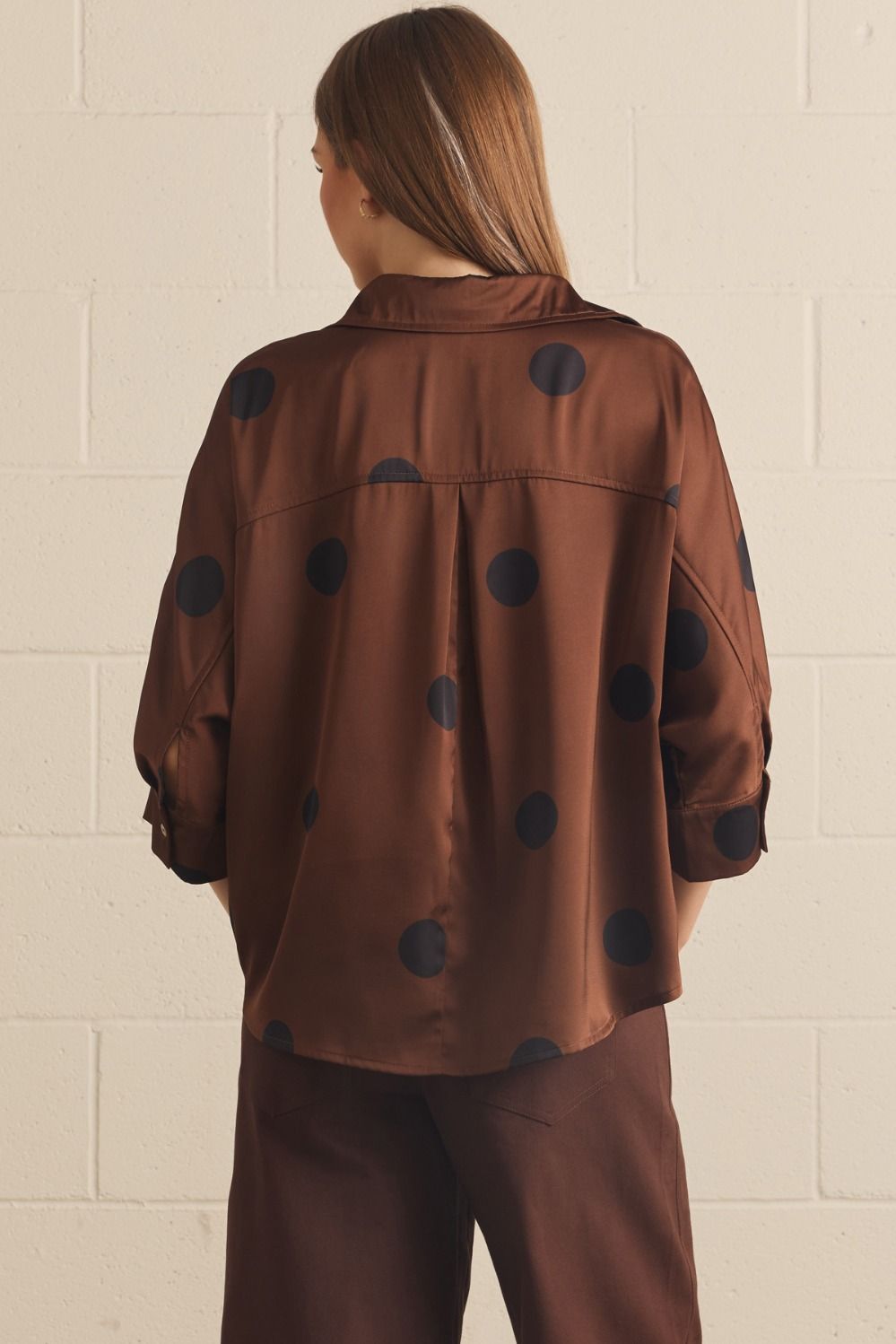 Polka Dot 3/4 Sleeve Button Up Blouse