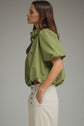 Solid Puff Sleeve Top Bubble Hem