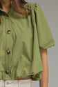 Solid Puff Sleeve Top Bubble Hem