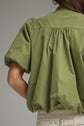 Solid Puff Sleeve Top Bubble Hem