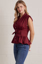 Solid V-Neck Sleeveless Blouse With Tie Waist