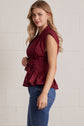 Solid V-Neck Sleeveless Blouse With Tie Waist