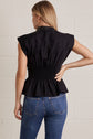 Solid V-Neck Sleeveless Blouse With Tie Waist