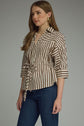 Brown Stripe 3/4 Sleeve Button Down Top