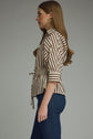 Brown Stripe 3/4 Sleeve Button Down Top