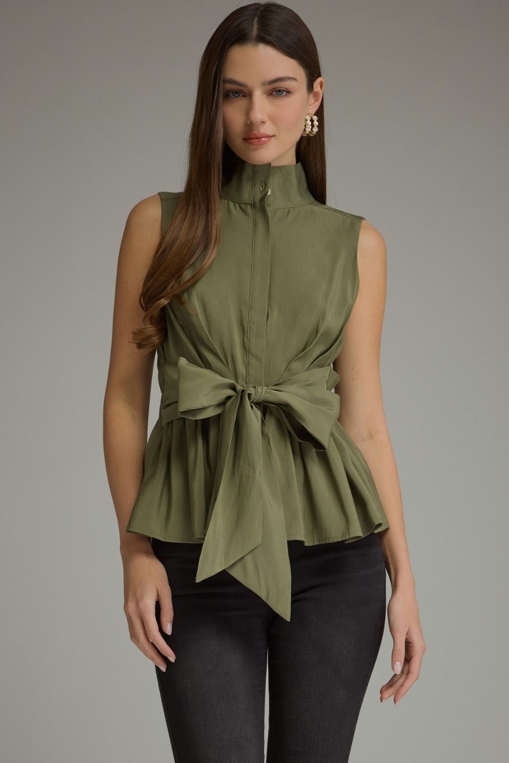 Solid Sleeveless Top With Waist Tie