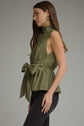 Solid Sleeveless Top With Waist Tie