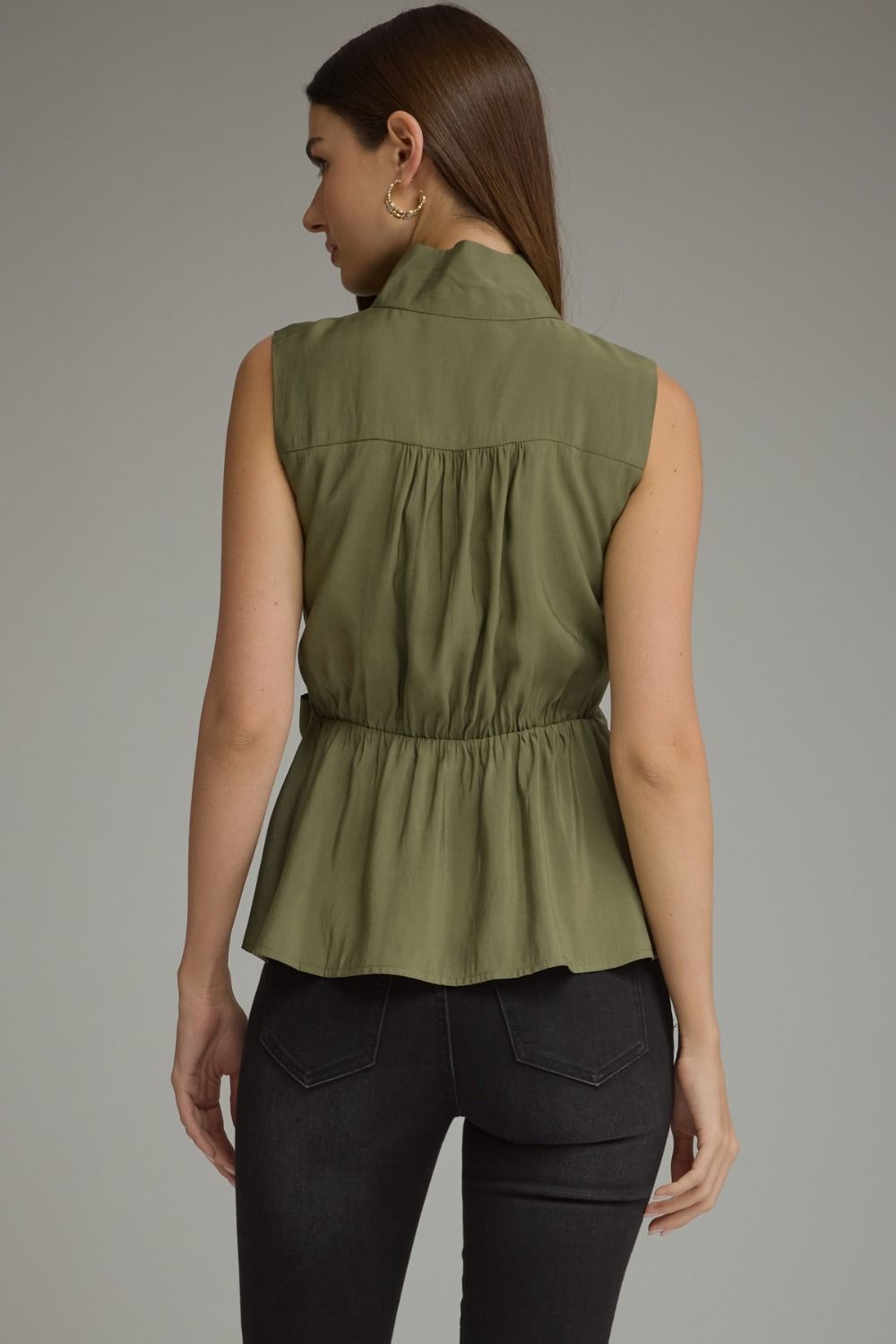Solid Sleeveless Top With Waist Tie