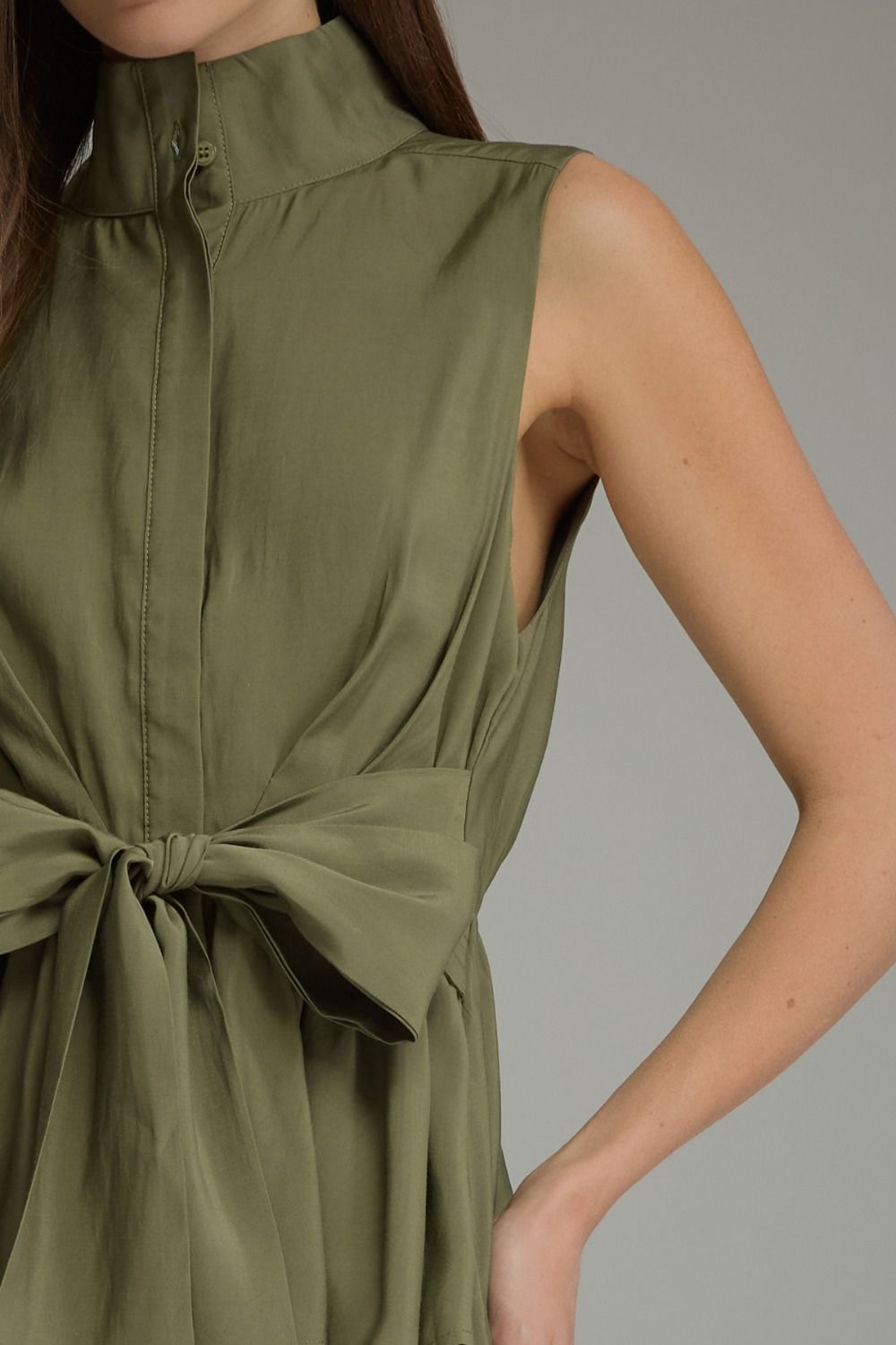 Solid Sleeveless Top With Waist Tie