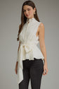 Solid Sleeveless Top With Waist Tie