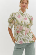 Floral Print Ruffled Neck Top image 0