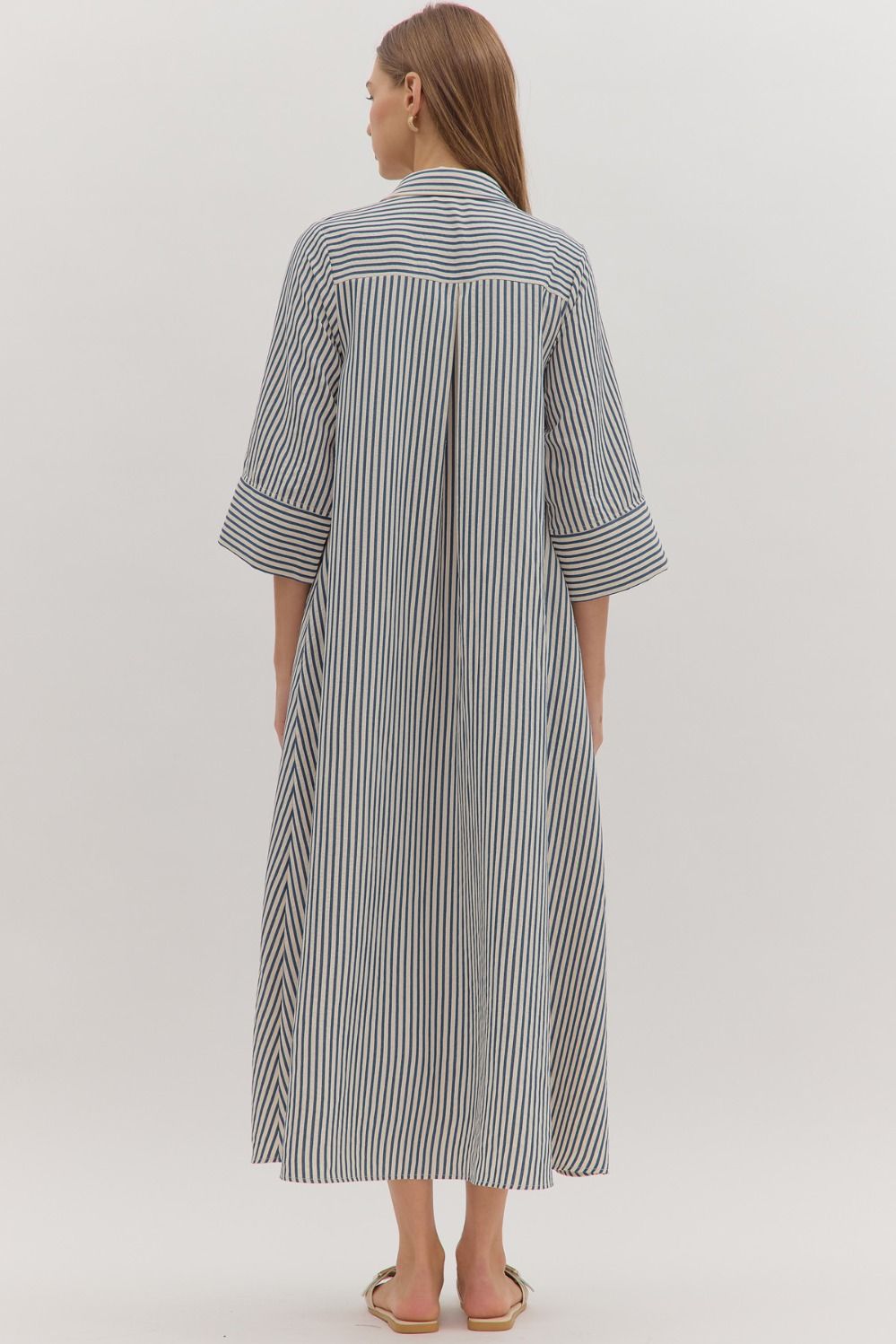 Indigo Striped 3/4 sleeve Midi dress image 5