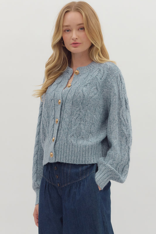 Light Blue Cable Knit Longsleeve Cardigan image 0
