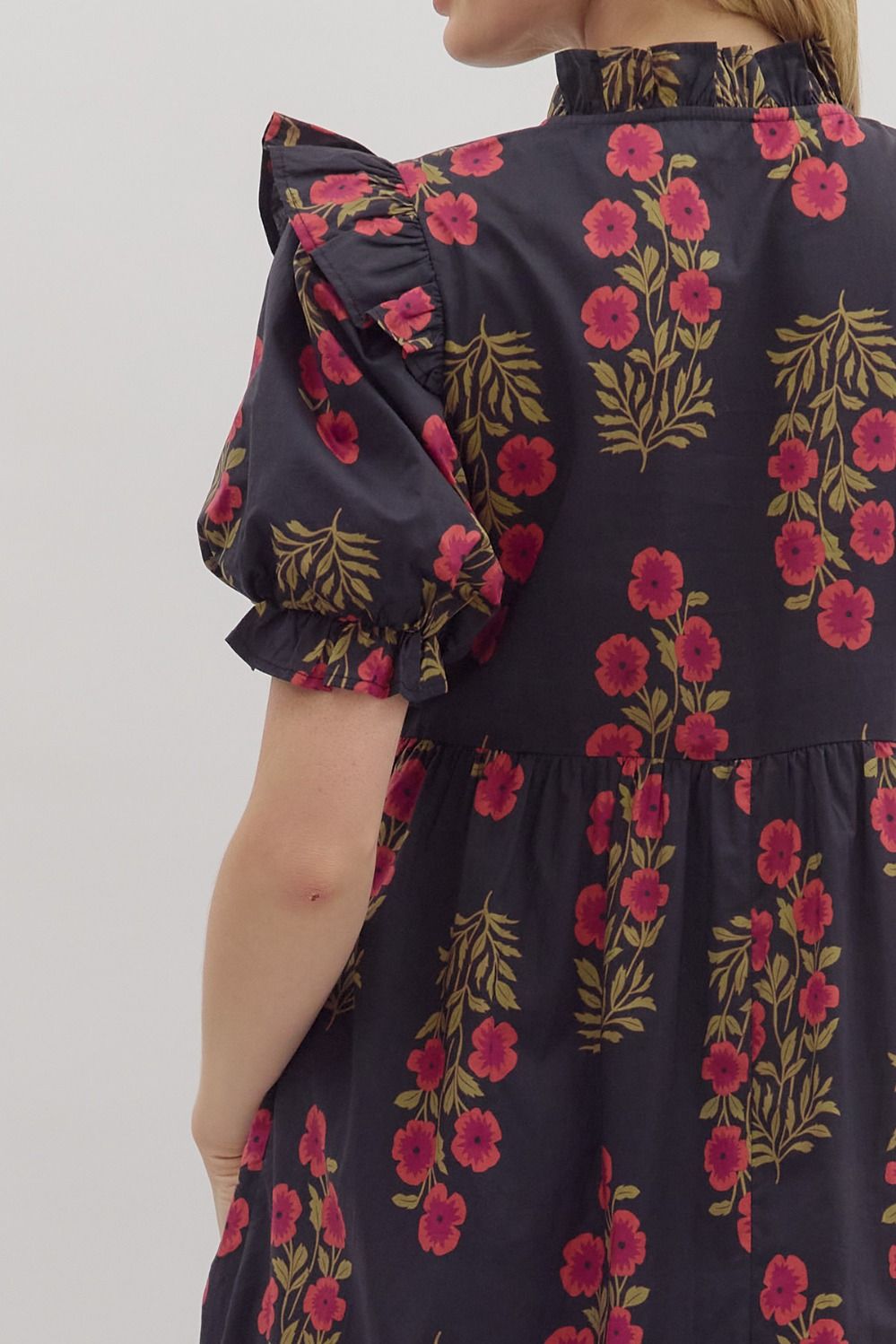 Black with Red Floral Midi image 5