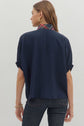 Navy Dolman Top Featuring Plaid Band Accent image 5
