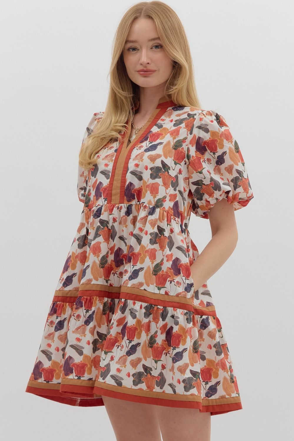 Pumpkin Floral Mini Dress image 2