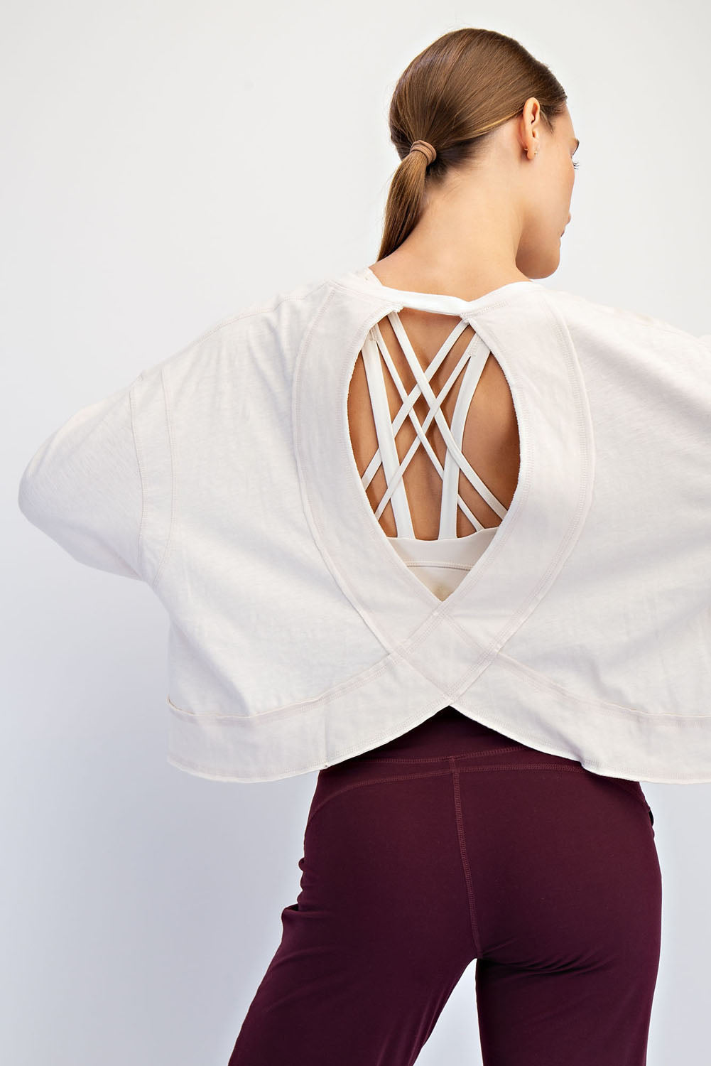 Cotton Slub Open Back Long Sleeve Top image 8