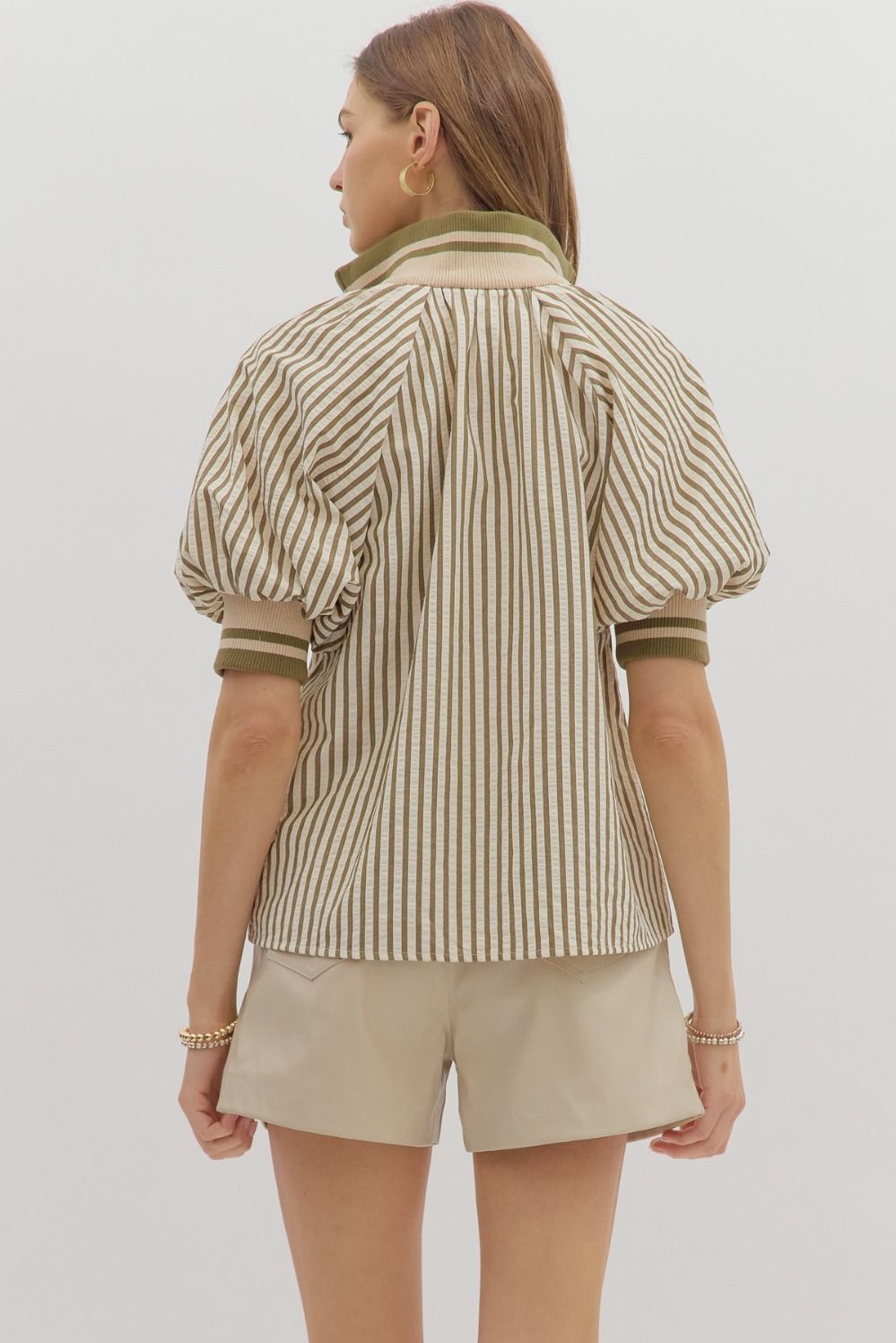 Olive Stripe Half Zip Pullover image 6