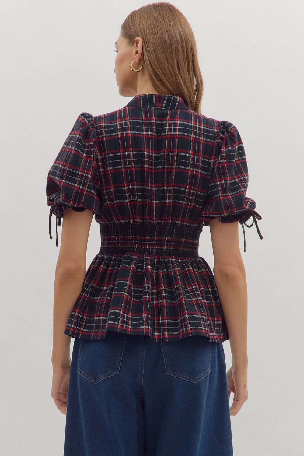 Navy Plaid Zip Front Top image 4