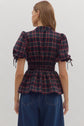 Navy Plaid Zip Front Top image 4