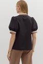 BLACK SOLID BUBBLE SLEEVE TOP WITH MULTICOLOR BAND image 5