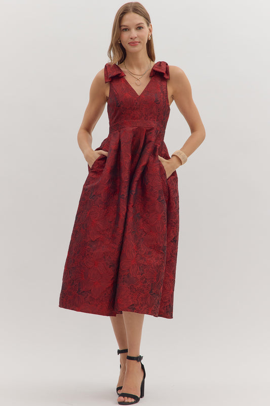 Red Embroidered Bow Sleeveless Midi image 1