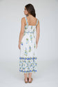 FLORAL BORDER PATTERN BELT STRAP MIDI DRESS
